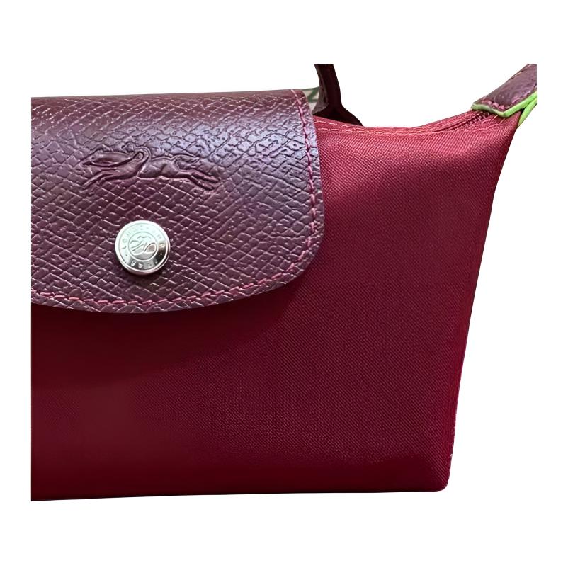 Longchamp Le Pliage Green Handle Leather Trim Nylon Dumpling Tote Bag Regular Women Tote Bags Pomegranate-Red 34175919P98