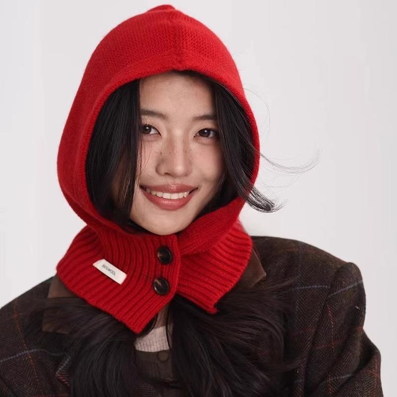 All-wool Balacrafa Cap for Women's Winter Warmth Ear Protection Knitted Woolen Cap and Neck in One Piece