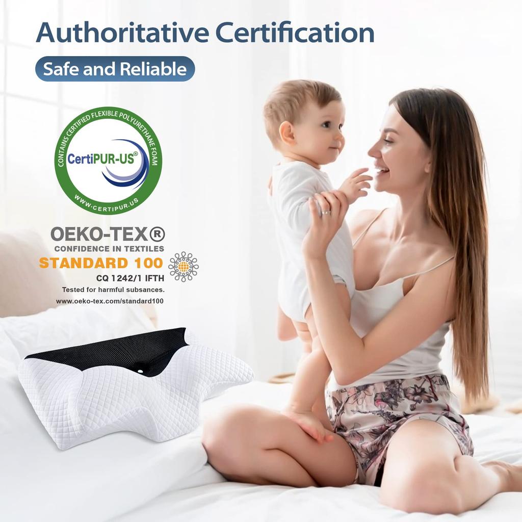 HOMCA Memory Foam Neck Pillow, Ergonomic Orthopedic Contour Pillow for Sleeping, Side and Stomach Sleepers, Black