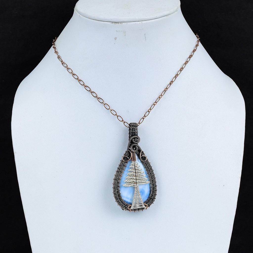 Owyhee Opal Pendant, 999 Copper Wire Wrapped Jewelry, Gemstone Pendant, Gift For Her Handmade Dainty Jewelry