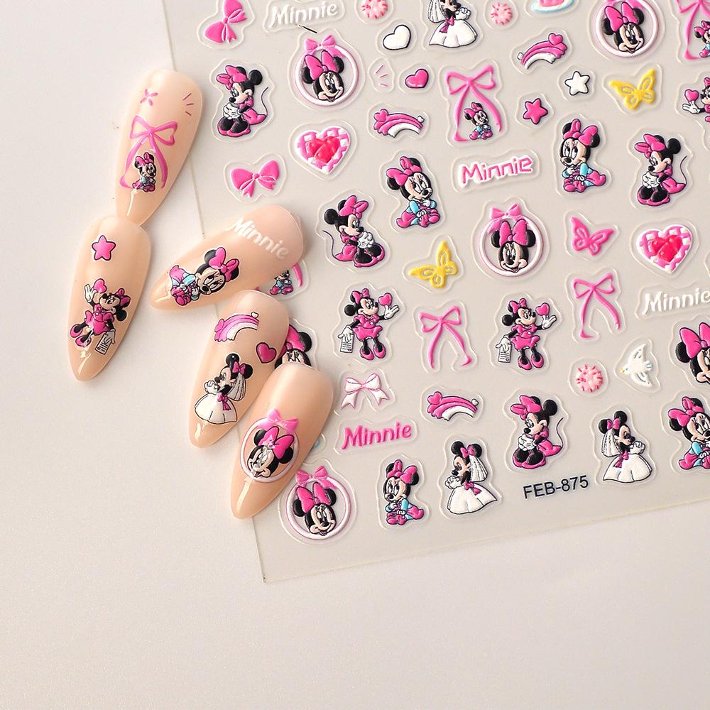 5D Embossed Minnie Cartoon Nail Art Bow Stickers - Waterproof & Adhesive