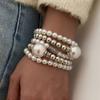 Wire Drawing Pearl Bracelet Pearl Beaded Exaggerated Bracelet Fashion Silver Metal Bracelet  Simple