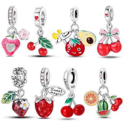 Strawberry Cherry Apple Avocado Fruit Charms Pendants Bead Fit Diybracelet Originalcopper Birthday Jewelry Fine Gift