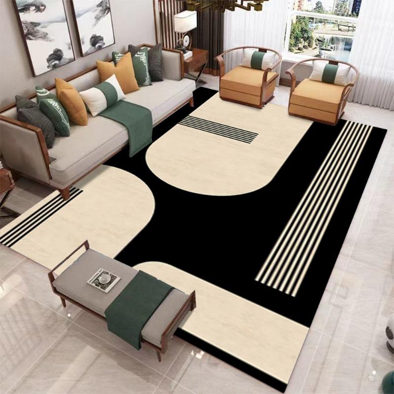 Black White Geometric Pattern Large Living Room Rug Non Slip Sofa Carpet Modern Abstract Design Floor Mat Home Interior Decor