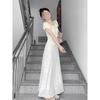 Women's Summer Casual Early Summer Wear Bubble Sleeves White Floral Dress New Popular Popular Beautiful Long Dress