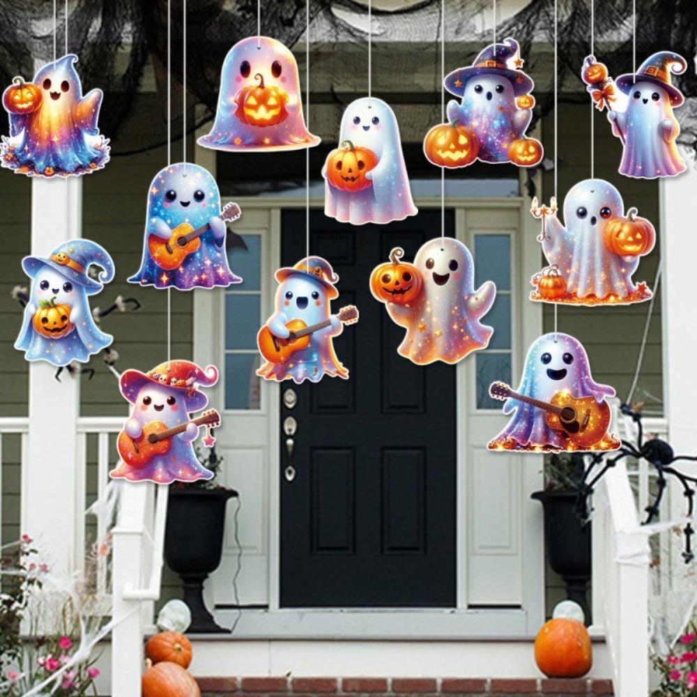 12pcs Cartoon Ghost Hanging Ornaments Funny Halloween Background Ornaments  Kids Toy Gifts