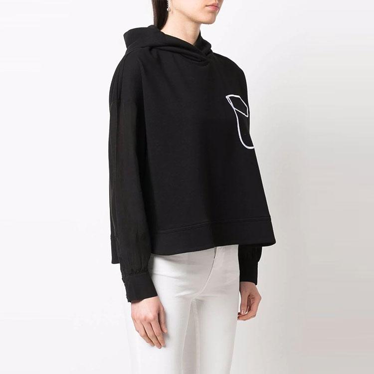 Emporio Armani Ss22 Pattern Print Detail Hooded Sweatshirt Women Sweatshirt Black 3L2M7E-2JSFZ-0999