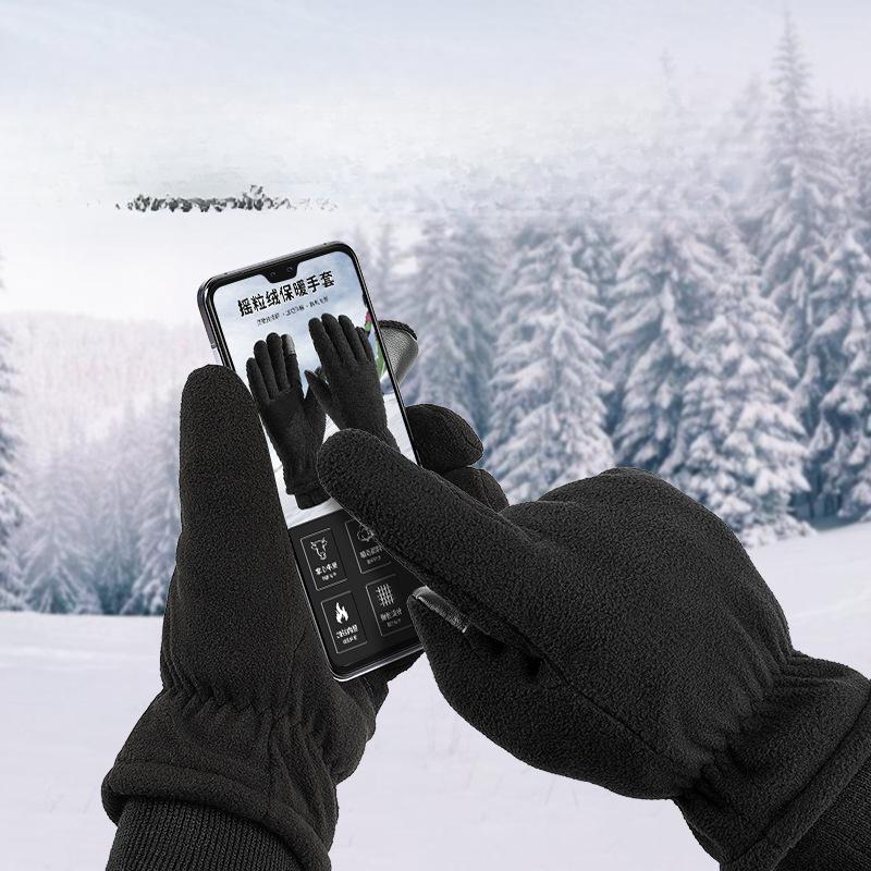 Winter Gloves Touch Screen Fleece Thickened Windproof and Cold Resistant Outdoor Snow Capped Skiing and Cycling Warm Gloves for Men