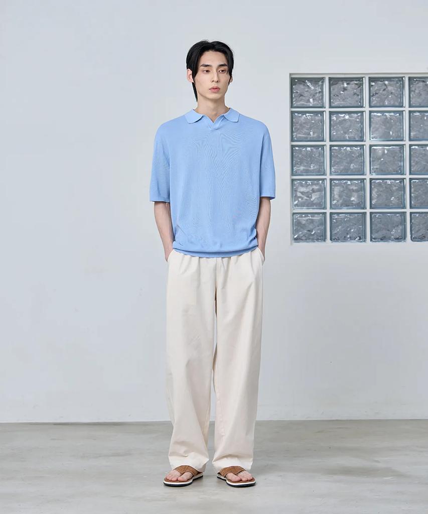 AGOD Plain Collar Half Knit [Sky Blue]