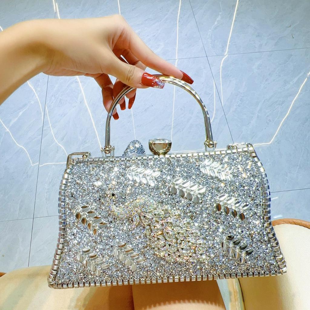New Peacock Flower Sculpture Banquet Bag Elegant Wedding Cheongsam Luxury Full Diamond Handheld Crossbody Bag