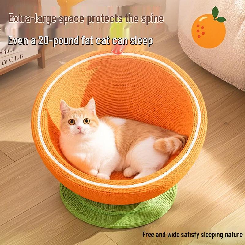 Round Summer Cat Bed & Scratcher: Sisal, Non-Shedding, Wear & Scratch-Resistant