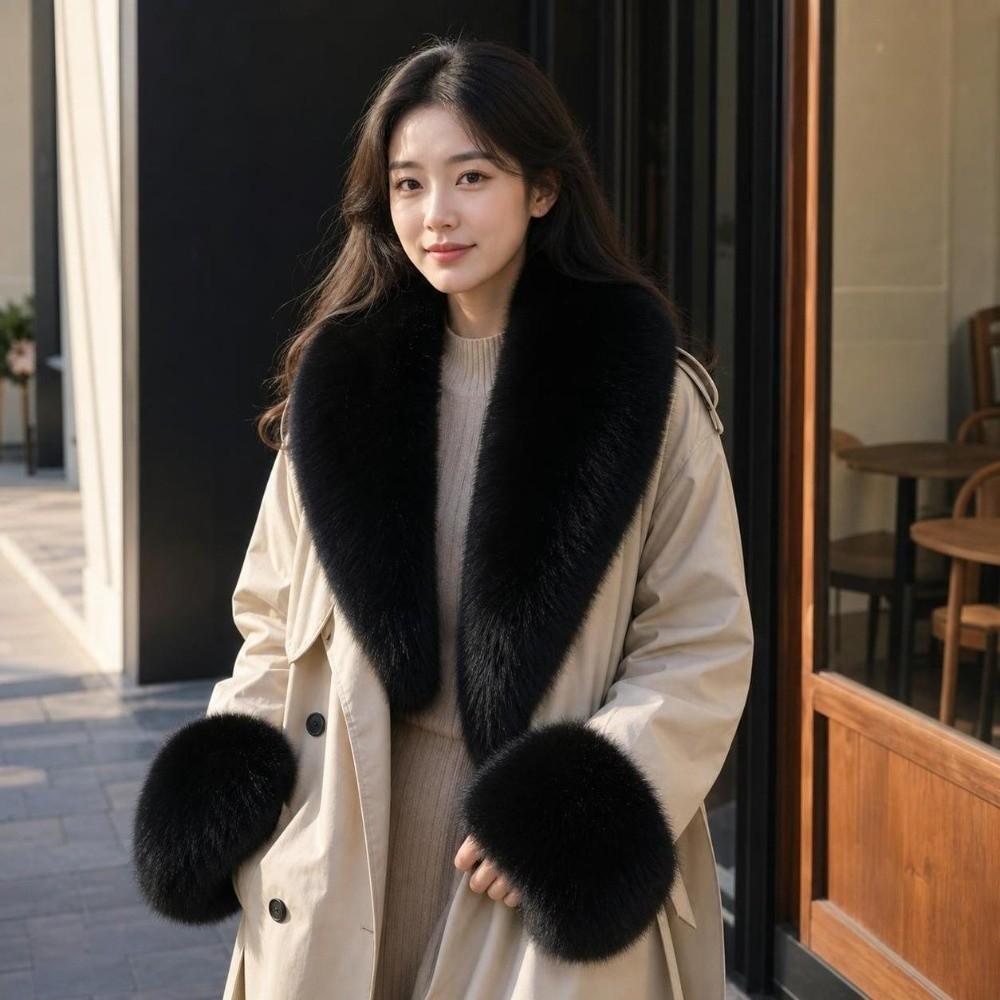 Detachable Collar Cuffs Set Soft Touch Neck Warmer Versatile Faux Fur Scarf Shawl Evening Date