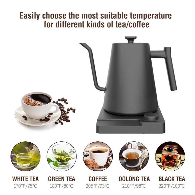 1200W Gooseneck Electric Kettle Stainless Steel Professional Coffee Pot Precise Temperature Control Water Boiler