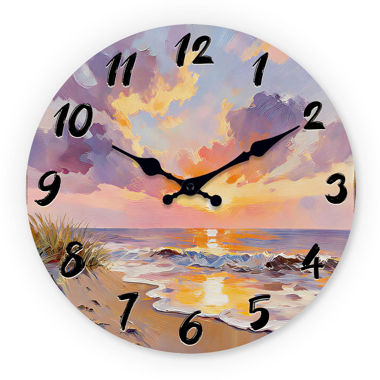 Top-Grade Sunset Premium-Quality Gradient First-Class Wooden Premium-Quality Wall First-Class Clock 10-16Inch First-Class Silent First-Class Wall (as the picture,10Inch)