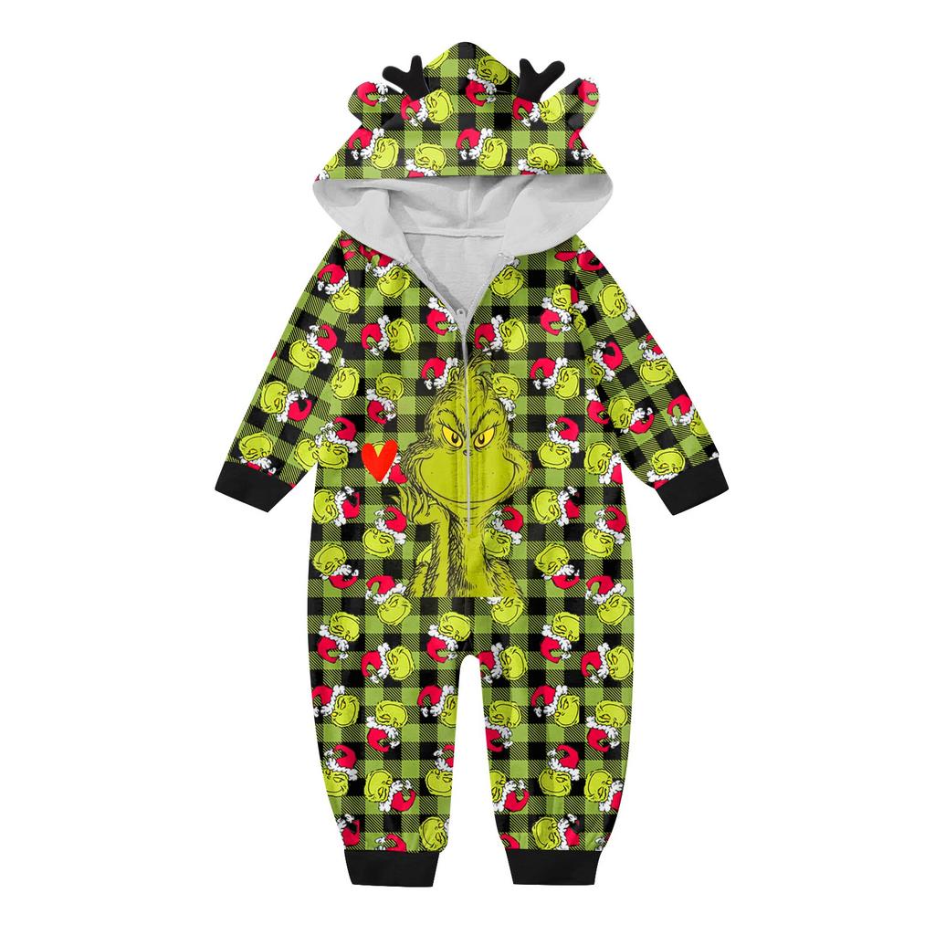 Christmas Print Family Matching Hooded Long Sleeved Zippered Jumpsuit Set