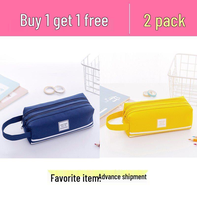 Ins Style Double Layer Canvas Pencil Case for Students - Simple, Creative Design with Zippers