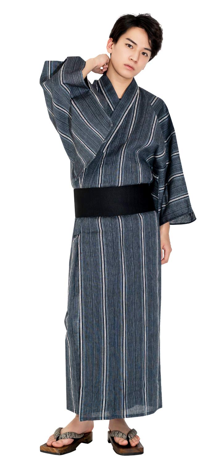 

Комплект юката с квадратной талией для мужчин Разноцветные полосы x темно-синий квадрат [KYOETSU] [Kyoetsu] комплект, Koiki, 3 предмета (юката, оби на липучке, шнурок) (ЛЛ, С-5.