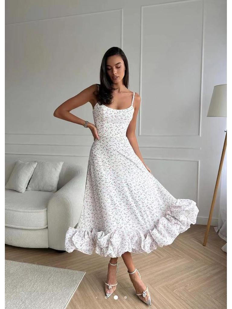 Women's Summer Pleated Suspender Dress - European & American Style Long Skirt