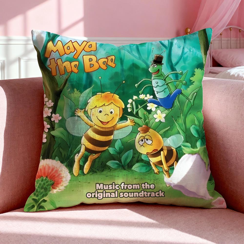 Cartoon M-Maya The Bee Cushion Cover Breathable Linen Pillowcase Summer Odorless Eco-Friendly Invisible Zipper Washable