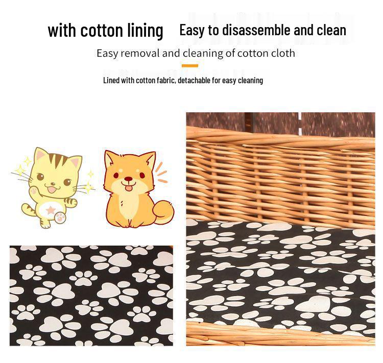 Four Seasons Universal Cat House – Enclosed Rattan Weaving Villa for Cats