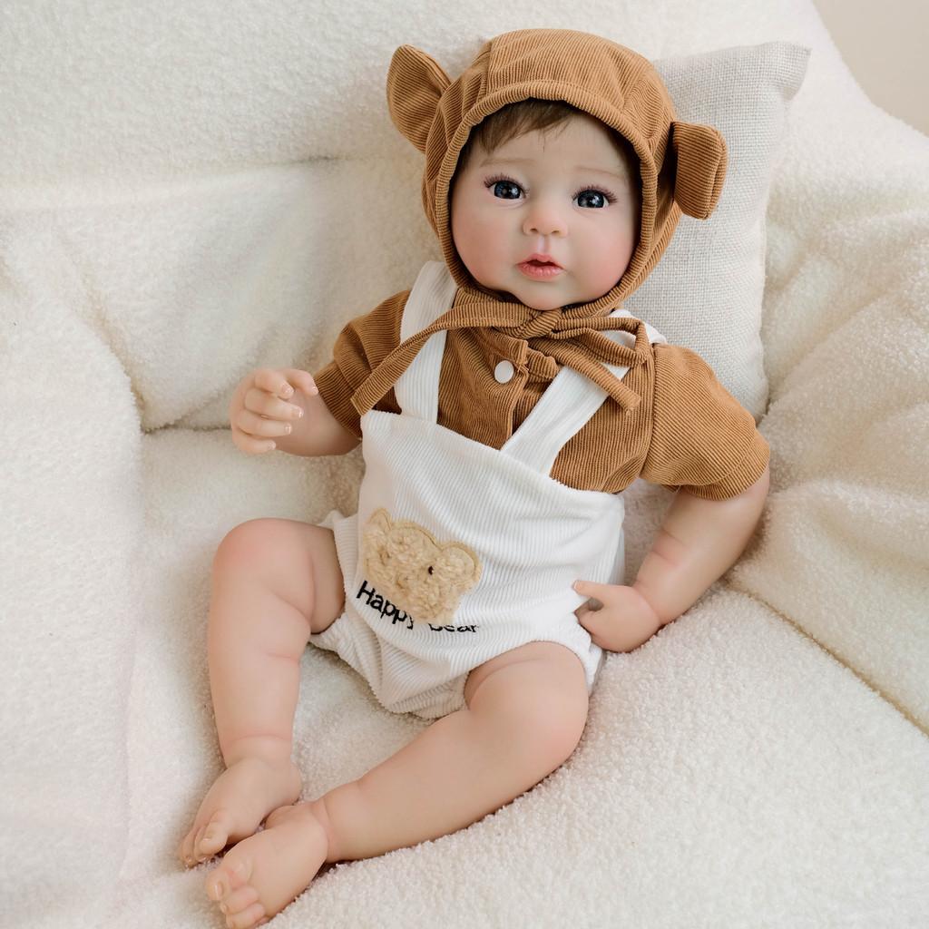 Silicone Baby Doll With Bear Overalls For Collectors And Gift Buyers