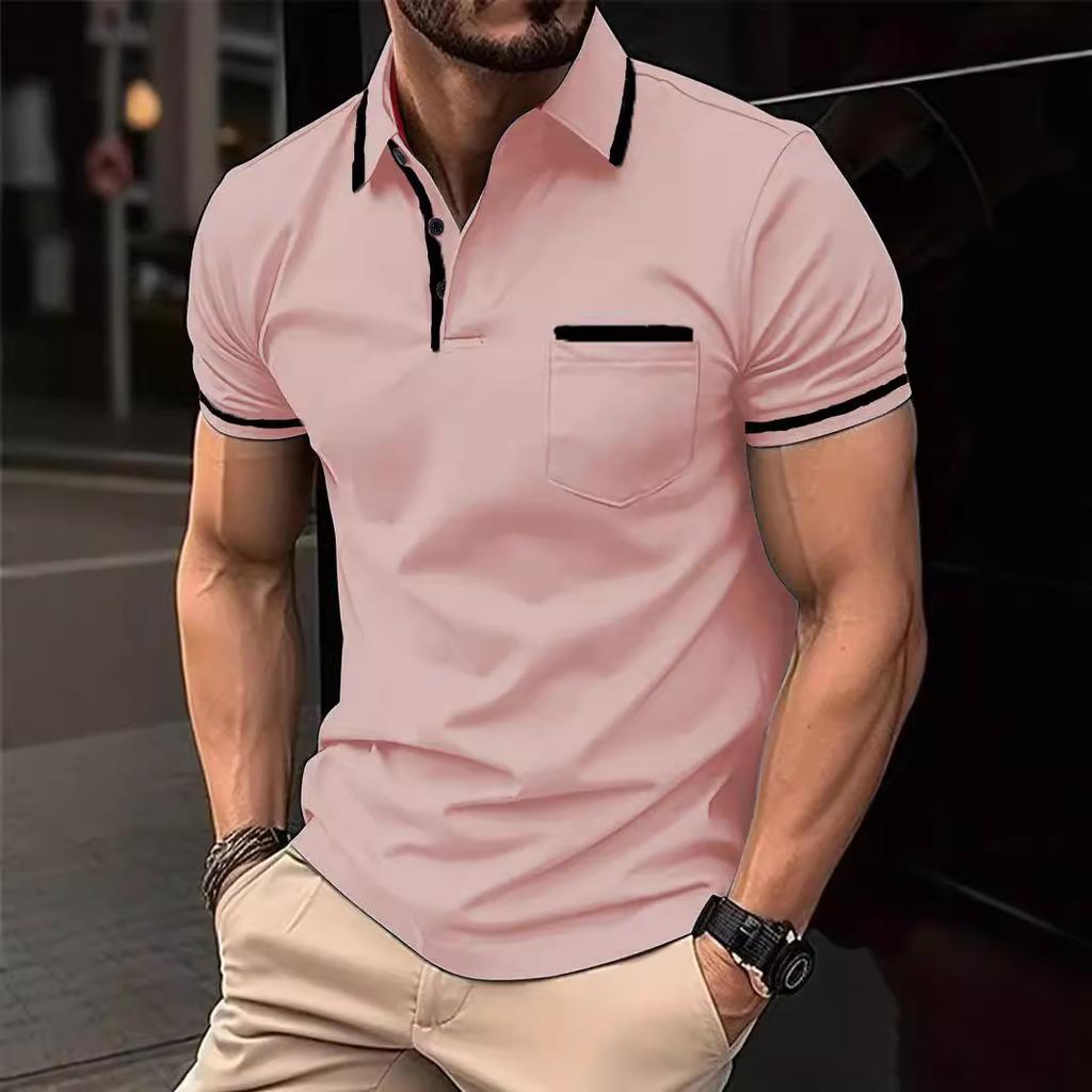 Slim Fit Men's Short Sleeve Polo Shirt with Pocket, Casual Daily Wear Top