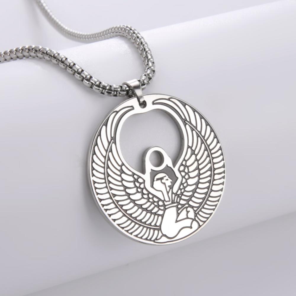 Dawapara Egyptian Mother Goddess Isis Amulet Pendants Hollow Vintage Talisman Necklace Stainless Steel Jewelry