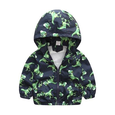 Chaqueta de Primavera para Niños con Dibujos Animados de Dinosaurios con Cremallera y Capucha