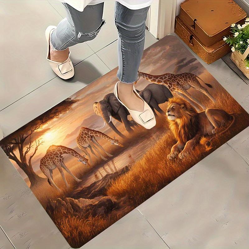 Lion Deer Elephant Print Doormat, Non-Slip Entryway Rug, Durable Washable Floor Mat for Home and Holiday Decor