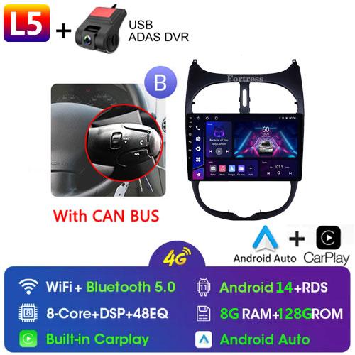 2DIN Android 13 Radio For Peugeot 206 206CC 206SW 2001 2002 2003-2008 Car Stereo Multimedia Player Carplay Auto GPS Navigation