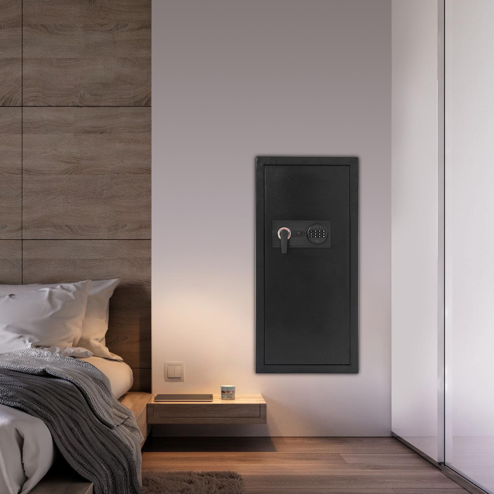 

Compact & Secure Wall Safe for Home & Office, 37x10x80cm, Digital Keypad & Emergency Key Entry, Black Finish Hidden Security Box чёрный