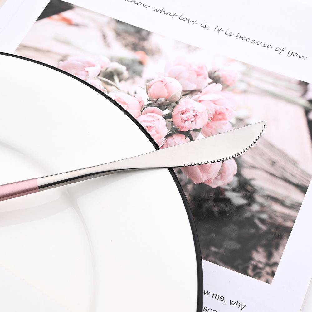 Drmfiy Pink Silver Stainless Steel Dinnerware Set Fork Knife Soup Ice Spoon Cutlery Set Western Flatware Kitchen Silverware Set