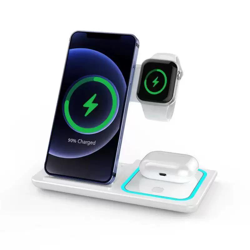 3-in-1 Foldable Wireless Charger: Phone Stand, Watch & Earbuds Fast Charger