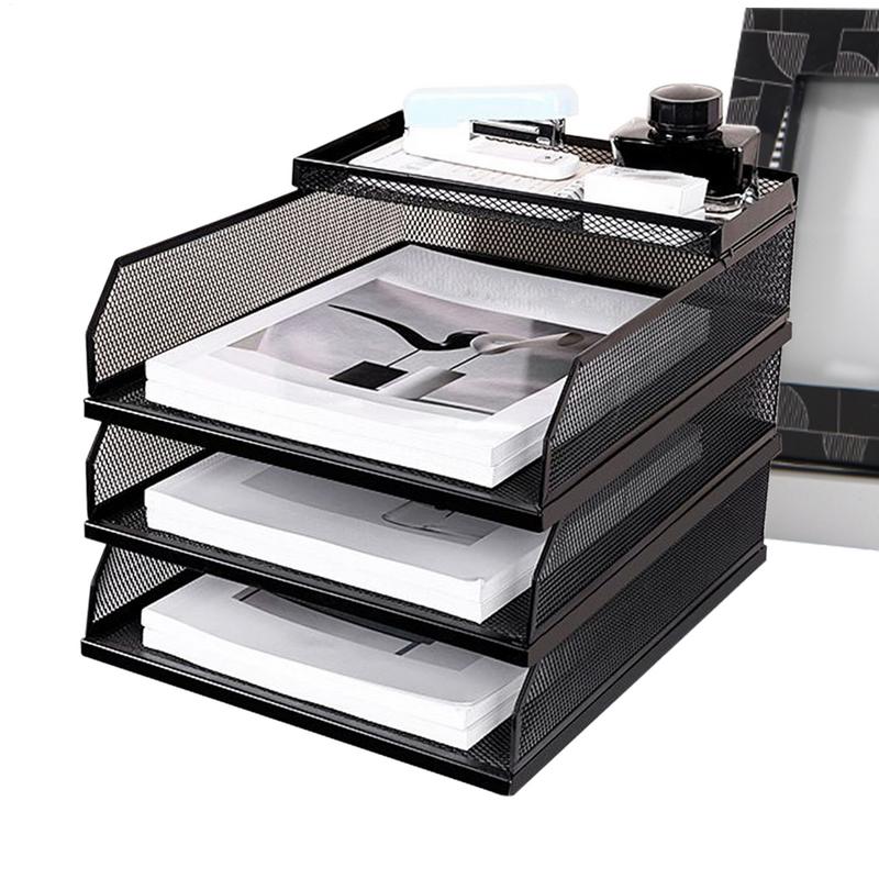 Desk Trays Metal Mesh Stackable File Desktop Organizer Document Holder Stackable Storage Rack For Students Notebook Book Drawer