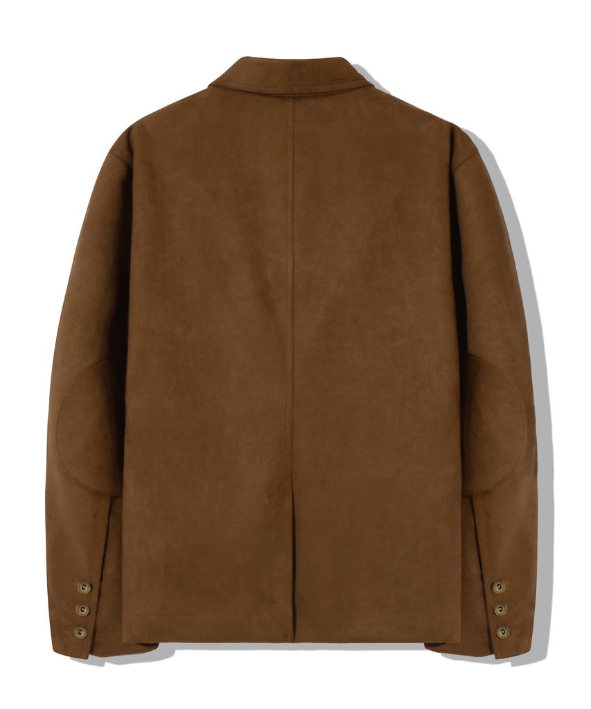 Trillion Suede Elbow Patch 3-Button Blazer Jacket [Brown]