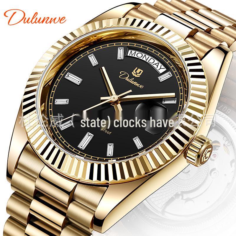 Durenwei 25 Gold Double Date Automatic Men's Waterproof Business Watch