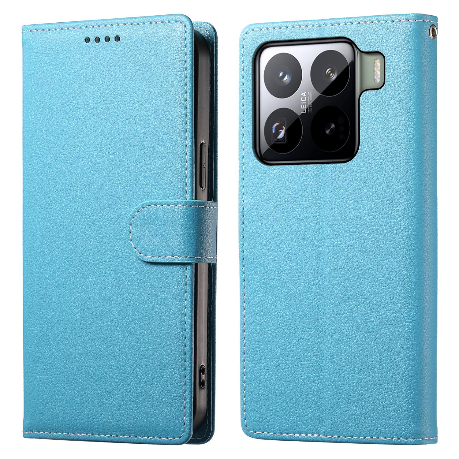 

For Xiaomi 15 Pro Case Litchi Texture Leather Wallet Phone Cover Magnetic Snap Sky Blue