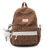 College Style Bow Print Schoolbag Women's Corduroy Backpack Large Capacity Student Backpack