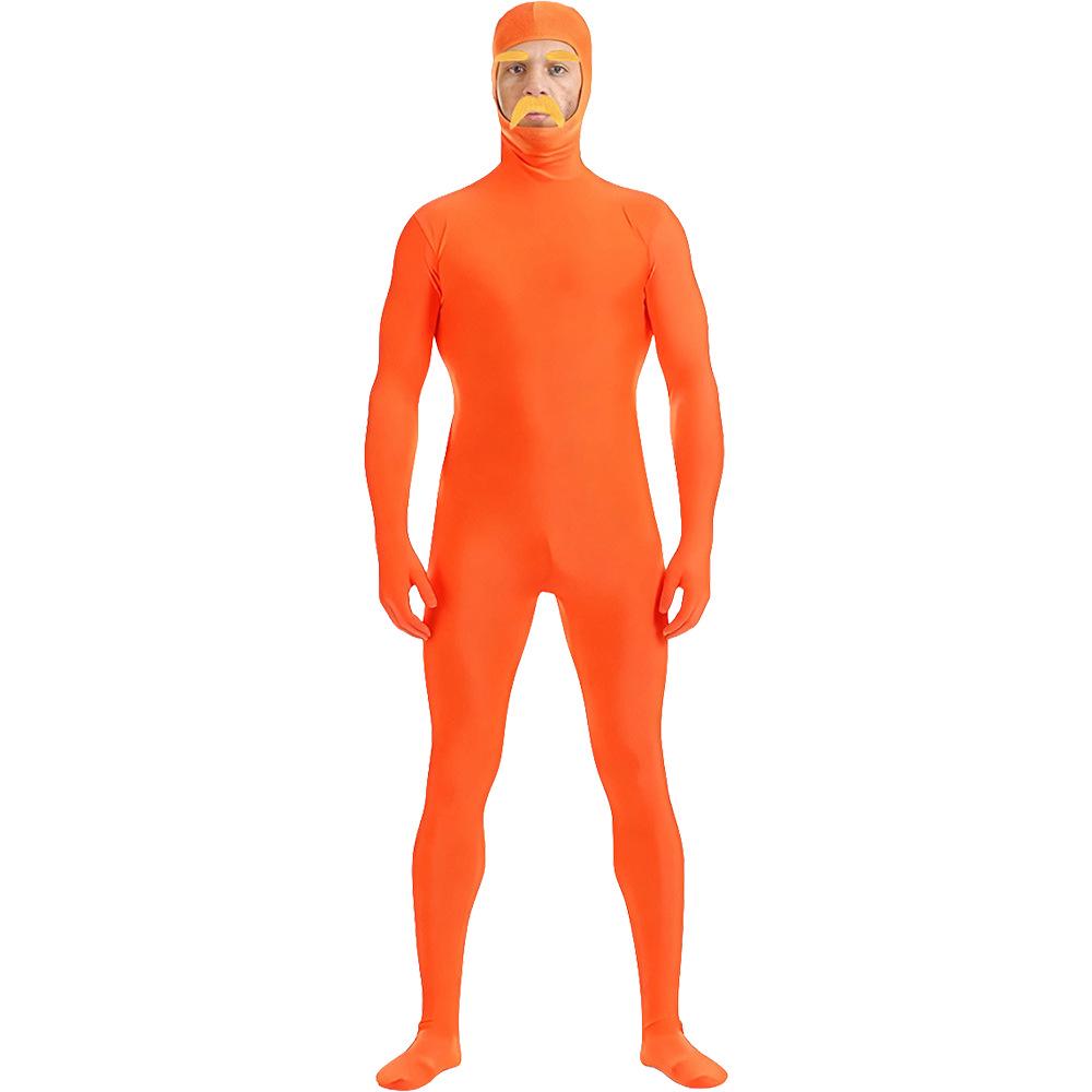 Zentai-Anzug mit fluoreszierendem Schnurrbart & Augenbrauen - einfarbiger Performance-Body