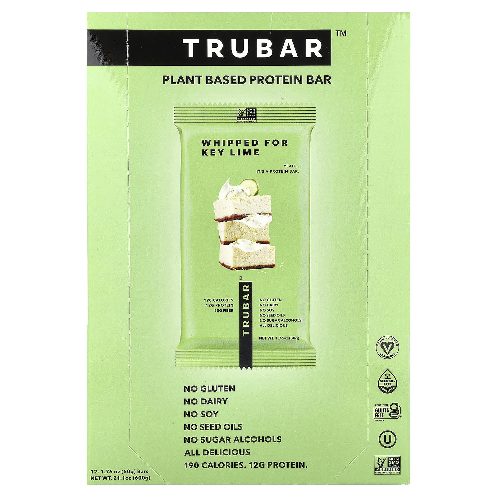 

Trubar, Plant-Based Protein Bar, Whipped for Key Lime, 12 Bars, 50g (1.76oz) Each