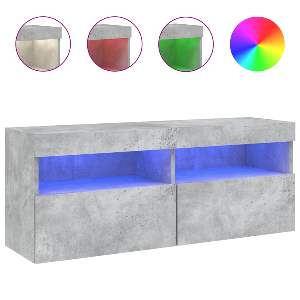 Wall Mounted TV Cabinet with RGB LED Lighting Concrete Grey 100 x 30 x 40 cm