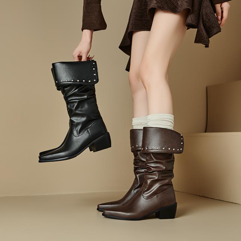Women's low-heeled boots autumn and winter new European and American thick-heeled large-size Roman medium boots