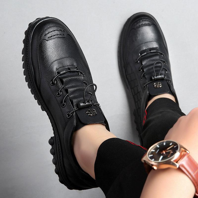2025 New Men's Shoes Spring Breathable Casual Shoes Men's Versatile Trend Thickness Casual Fashion Non-slip Leather Shoes
