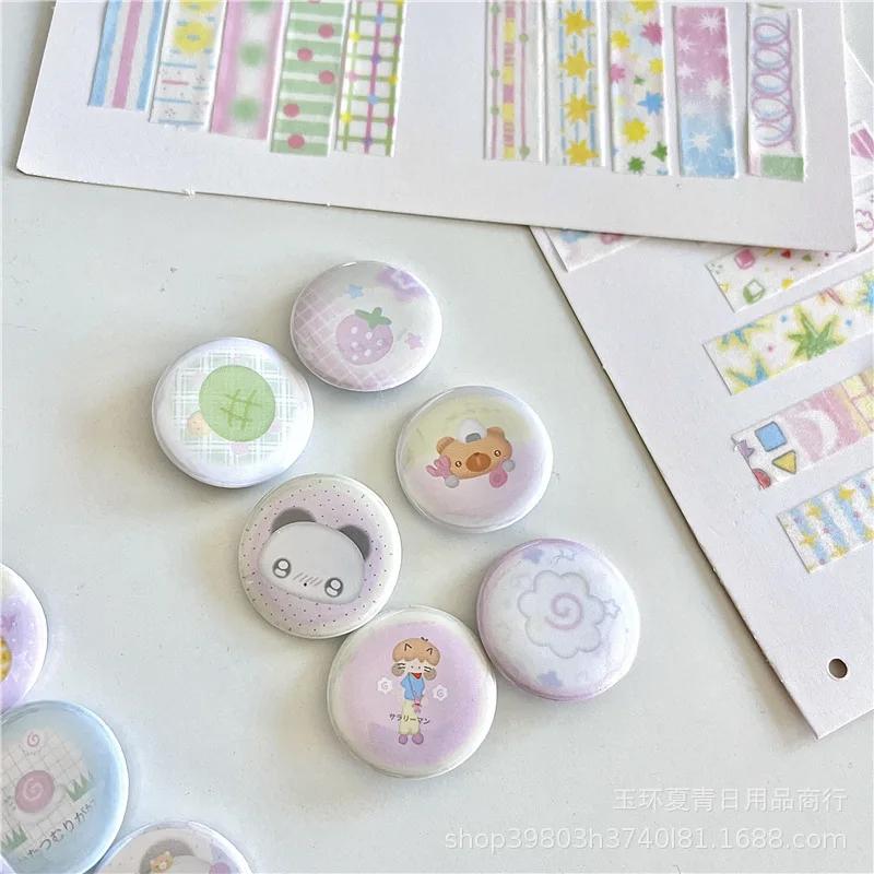 6Pcs Japanese Retro Early Cute 25mm Mini Cartoon Button Badge Kawaii Girls Kids Backpack Pencil Bag DIY Decorative Brooch Pins