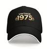 Baseball Cap Vintage 1975 - Black Trucker Dad Hat with Golden & Blue Stripes, Unisex Outdoor Sun Cap, Perfect 50th Birthday Gift