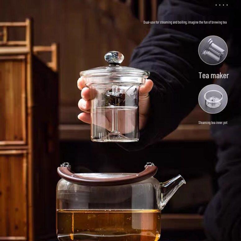 High-Temperature Resistant 1L Transparent Glass Teapot with Handle for Fire Cooking, Ins Style Tea Set