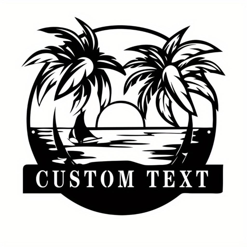 Custom Tailored Personalized Beach Decor Palm Tree Sign Outdoor Sunset Metal Sign
