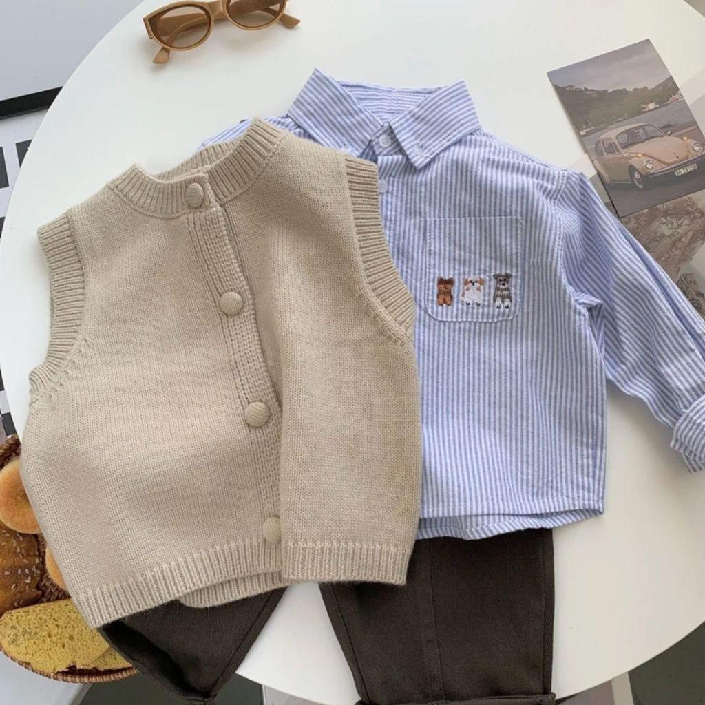 Children's Korean Fashion Knit Cardigan Vest: Versatile and Stylish Sweater for Kids