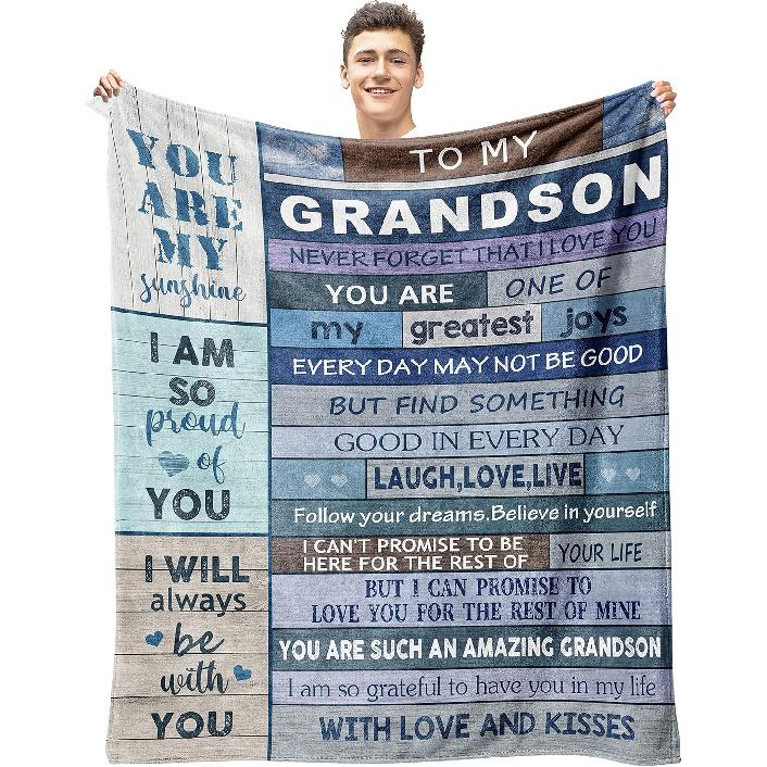 Grandson Gifts from Grandma Grandpa Blanket 60"x50", Grandson Gifts Throw Blanket, Gifts for Grandson Blankets Throws, Grandson Gift Ideas Blankets