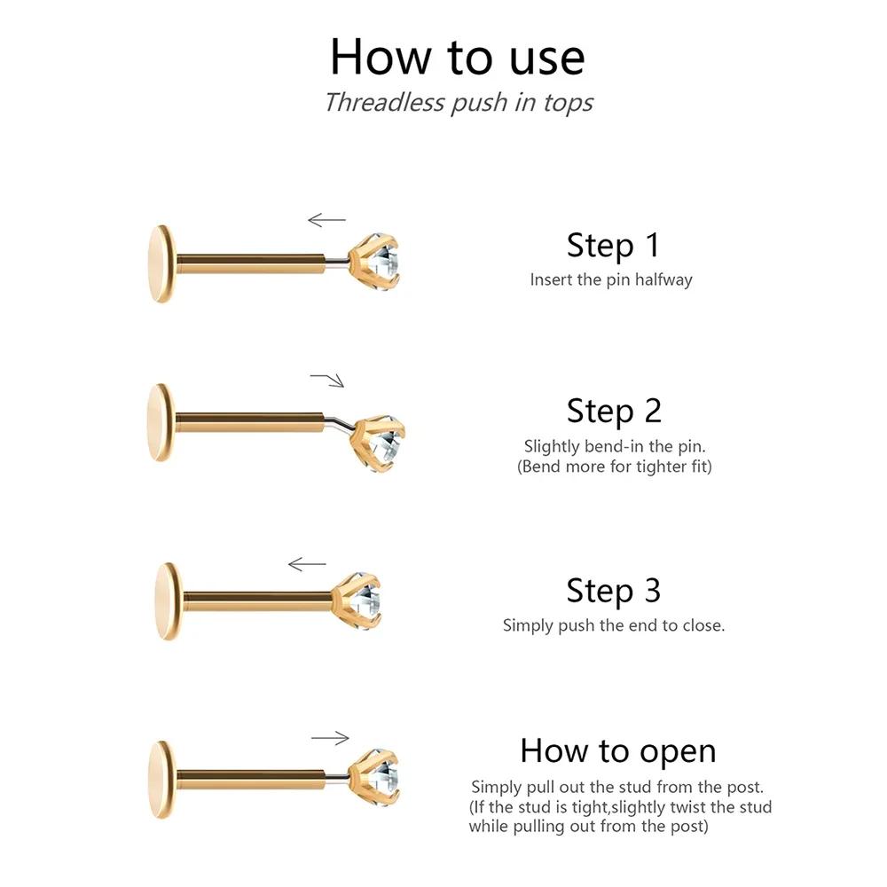 2/8PCS Stainless Steel Eearring Nose Stud Cartilage Piercing Jewelry Helix Tragus Lip Flat Back Tiny Earrings for Women 18G